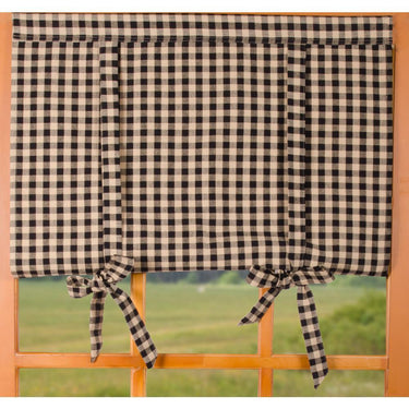 Heritage House Check Roll Tie Valance Black Nutmeg Lined VT100011 - The Fox Decor